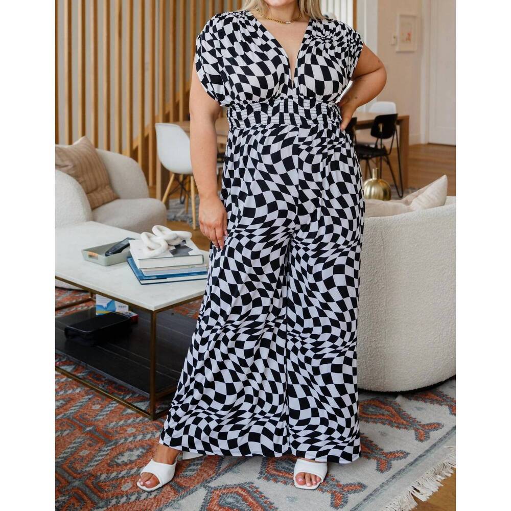 NEW EMERALD COLLECTION osborn wide leg patterned jumpsuit in black/white